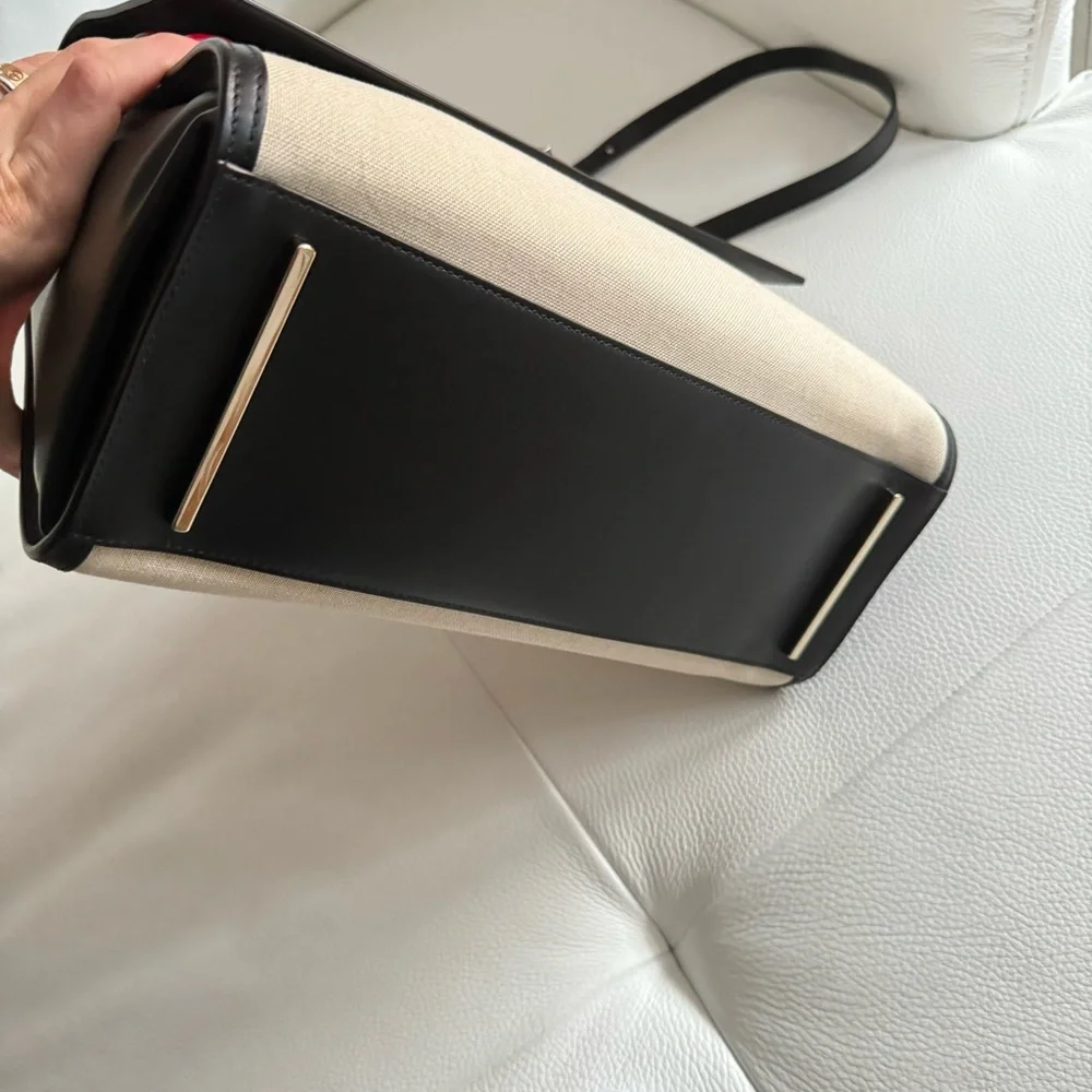 Women's Hugo Boss black  leather  cream canvas Handbag